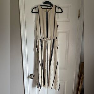LOFT Cream Maxi Dress with Black Vertical Stripes